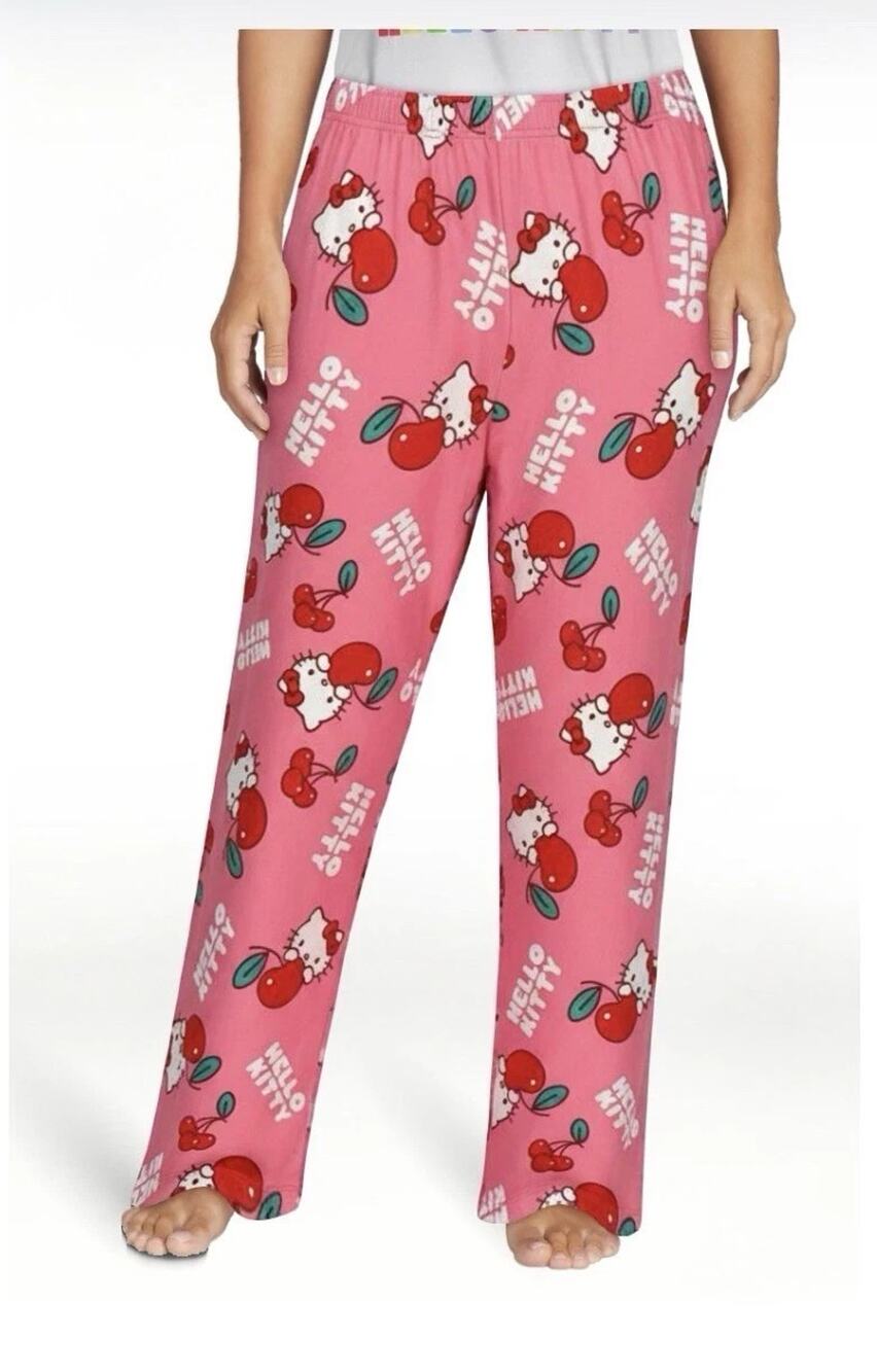 Hello Kitty Women’s Graphic Print Pajama Pants Size 2X 18W 20W Pink Cherry